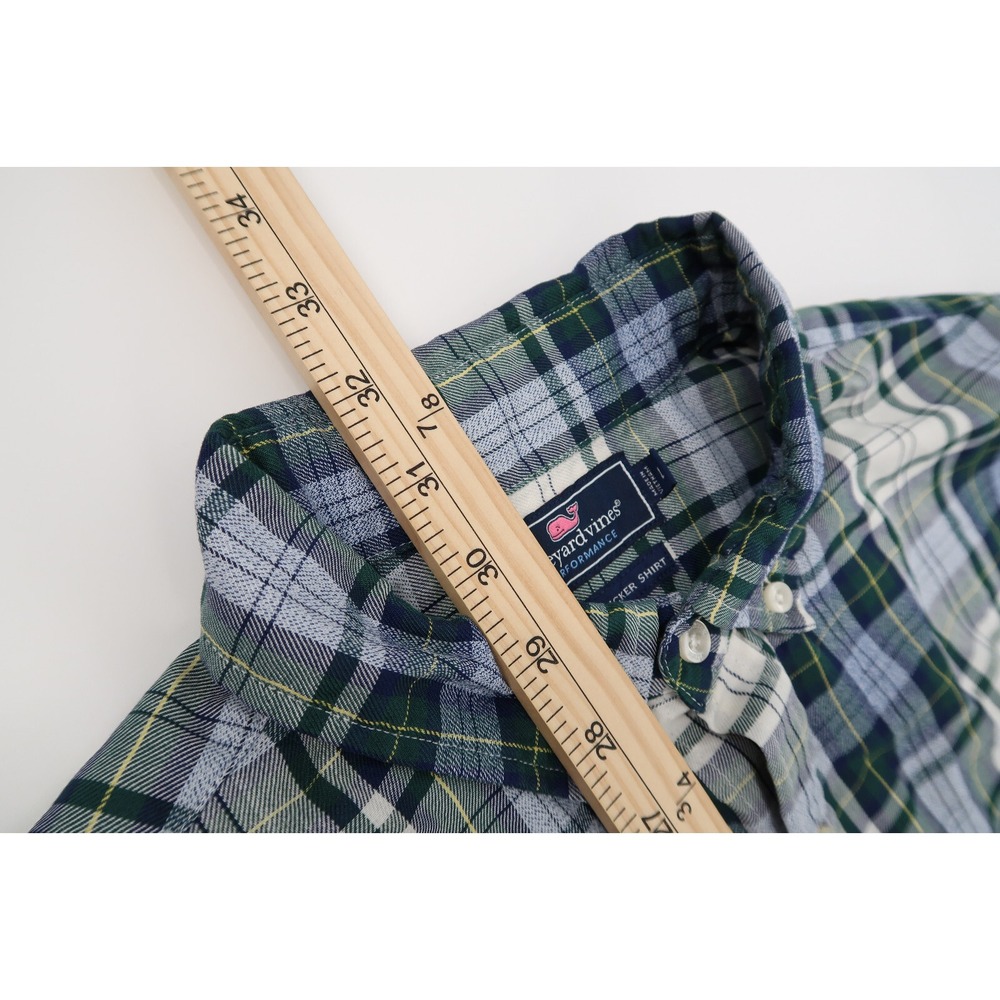 Vineyard Vines Performance Mens Large Green Blue Plaid Slim Fit Tucker Shirt - Picture 7 of 8